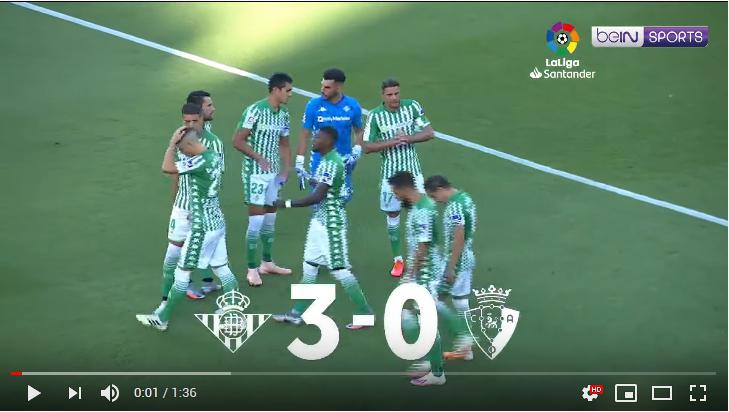 คลิปไฮไลท์ฟุตบอลลาลีกา สเปน เรอัล เบติส 3 - 0 โอซาซูน่า