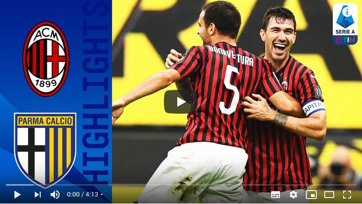 คลิปไฮไลท์ฟุตบอลกัลโช่ เซเรีย อา อิตาลี เอซี มิลาน 3 - 1 ปาร์ม่า