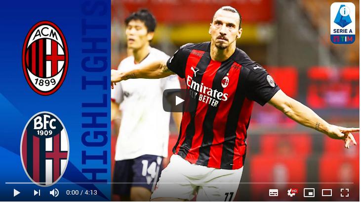 คลิปไฮไลท์ฟุตบอลกัลโช่ เซเรีย อา อิตาลี เอซี มิลาน 2 - 0 โบโลญญ่า