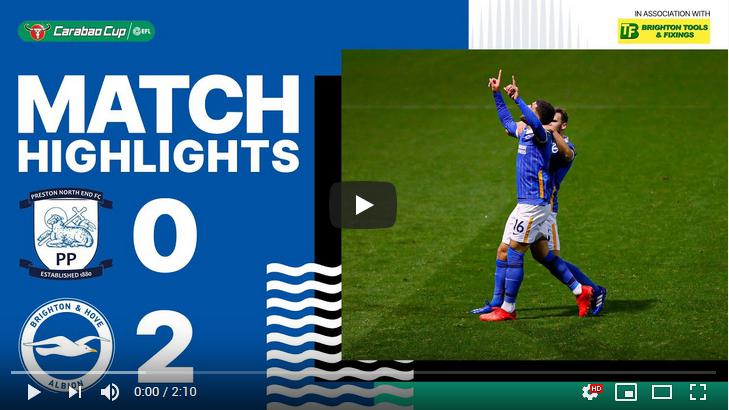 คลิปไฮไลท์ฟุตบอลอังกฤษ ลีกคัพ เพรสตัน นอร์ท เอนด์ 0 - 2 ไบรท์ตัน โฮฟ อัลเบี้ยน