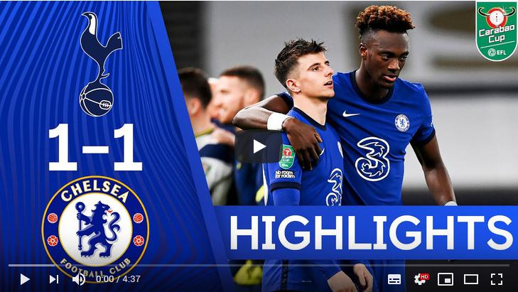 คลิปไฮไลท์ฟุตบอลอังกฤษ ลีกคัพ ท็อตแน่ม ฮ็อทสเปอร์ 1 - 1 เชลซี