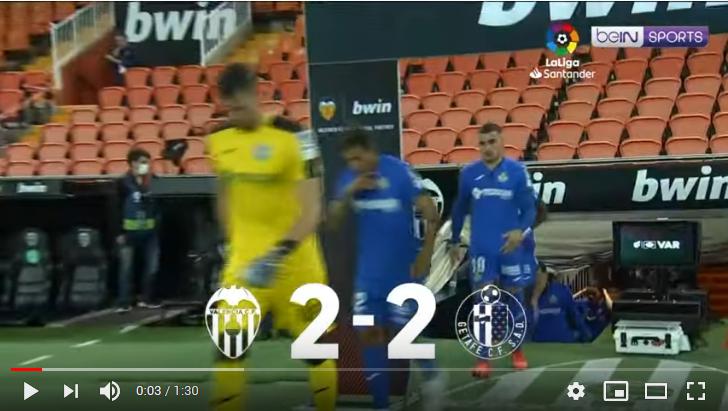 คลิปไฮไลท์ฟุตบอลลาลีกา สเปน บาเลนเซีย 2 - 2 เกตาเฟ่