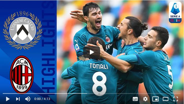 คลิปไฮไลท์ฟุตบอลกัลโช่ เซเรีย อา อิตาลี อูดิเนเซ่ 1 - 2 เอซี มิลาน