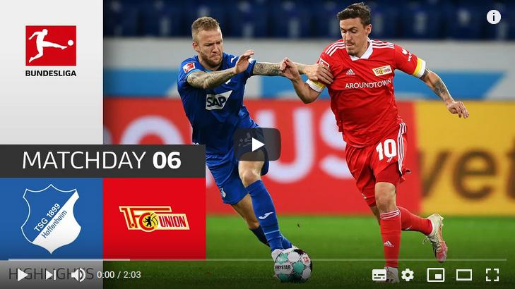 คลิปไฮไลท์ฟุตบอลบุนเดสลีกา เยอรมัน ทีเอสจี ฮอฟเฟนไฮม์ 1 - 3 ยูเนี่ยน เบอร์ลิน
