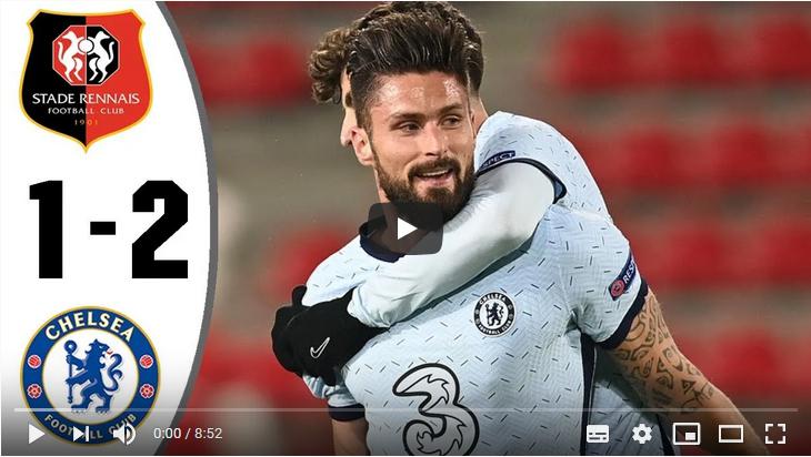 คลิปไฮไลท์ฟุตบอลยูฟ่า แชมเปี้ยนส์ ลีก แรนส์ 1 - 2 เชลซี