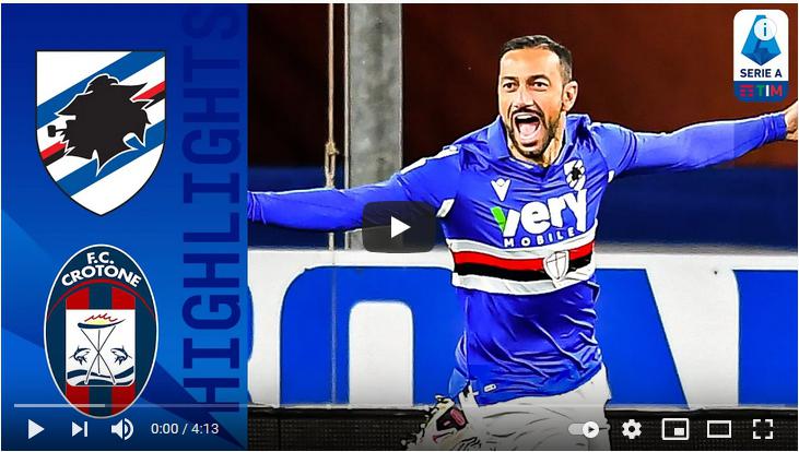คลิปไฮไลท์ฟุตบอลกัลโช่ เซเรีย อา อิตาลี ซามพ์โดเรีย 3 - 1 โครโตเน่
